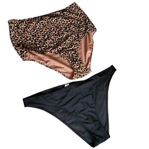 Aerie Two XL 16 Leopard and Black Bikini Bottoms Mix & Match Classic Trendy